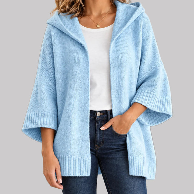 Cher - Women's Hooded Knit Cardigan with Wide Sleeves