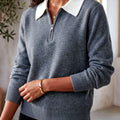 Cheryl - Women’s Half-Zip Polo Collar Knit Sweater 1