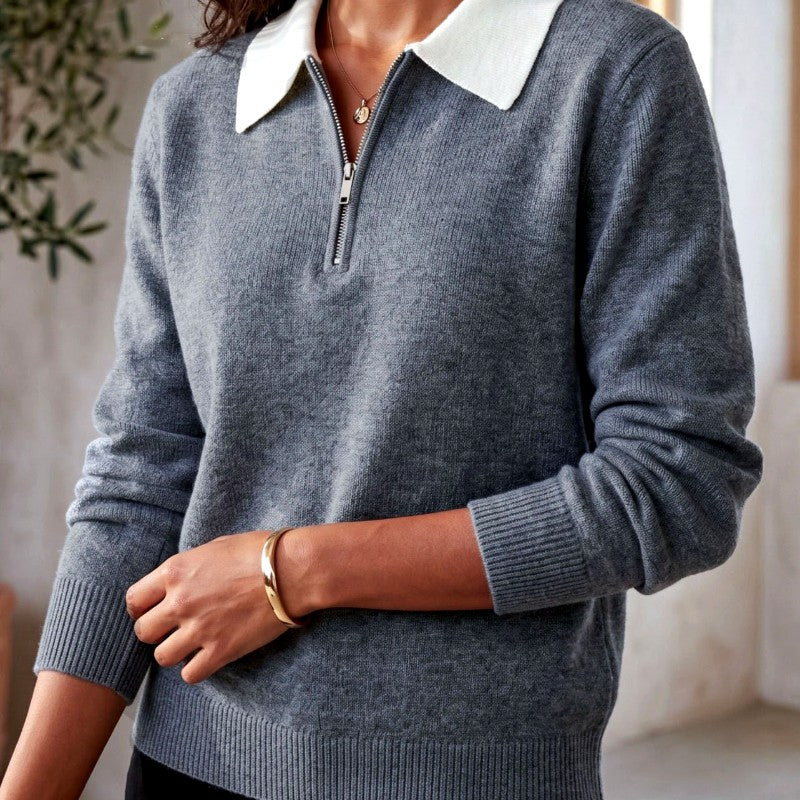 Cheryl - Women’s Half-Zip Polo Collar Knit Sweater 1