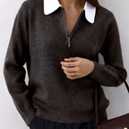 Cheryl - Women’s Half-Zip Polo Collar Knit Sweater 2