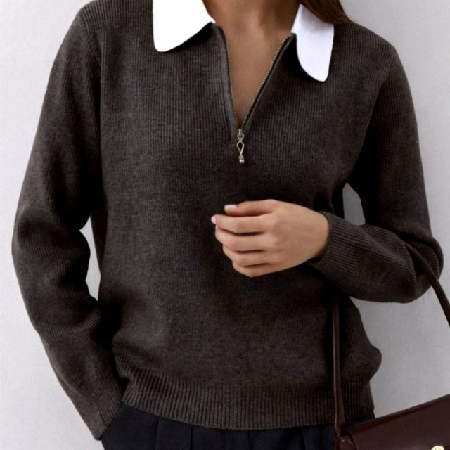 Cheryl - Women’s Half-Zip Polo Collar Knit Sweater 2