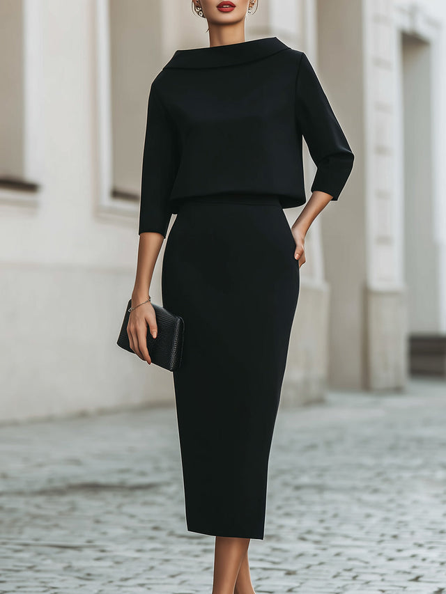Clarissa - Women's Boat-Neck Cropped Top and Skirt Set