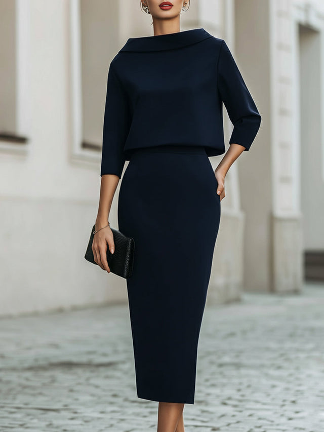 Clarissa - Women's Boat-Neck Cropped Top and Skirt Set