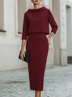 Clarissa - Women's Boat-Neck Cropped Top and Skirt Set