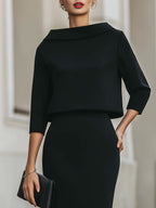 Clarissa - Women's Boat-Neck Cropped Top and Skirt Set
