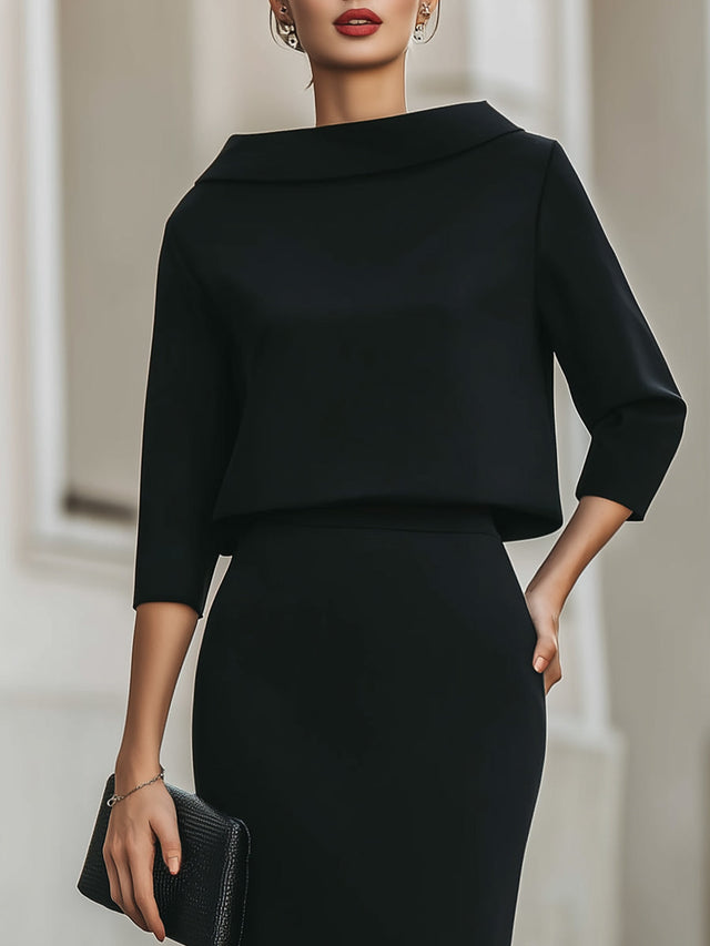 Clarissa - Women's Boat-Neck Cropped Top and Skirt Set