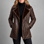 Davina - Women's Faux Leather Faux Fur Lapel Jacket