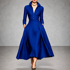 Delia - Women's Collared Button-Front A-Line Dress