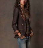 Divina - Women's Herringbone Blazer with Floral Lapel Detail