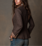 Divina - Women's Herringbone Blazer with Floral Lapel Detail