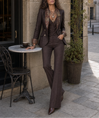 Divina - Women's Herringbone Blazer with Floral Lapel Detail