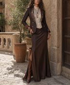 Divina - Women's Herringbone Blazer with Floral Lapel Detail
