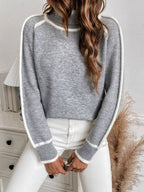 Elora - Women's Ribbed Trim Crew Neck Knit Sweater 2