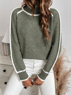 Elora - Women's Ribbed Trim Crew Neck Knit Sweater 3