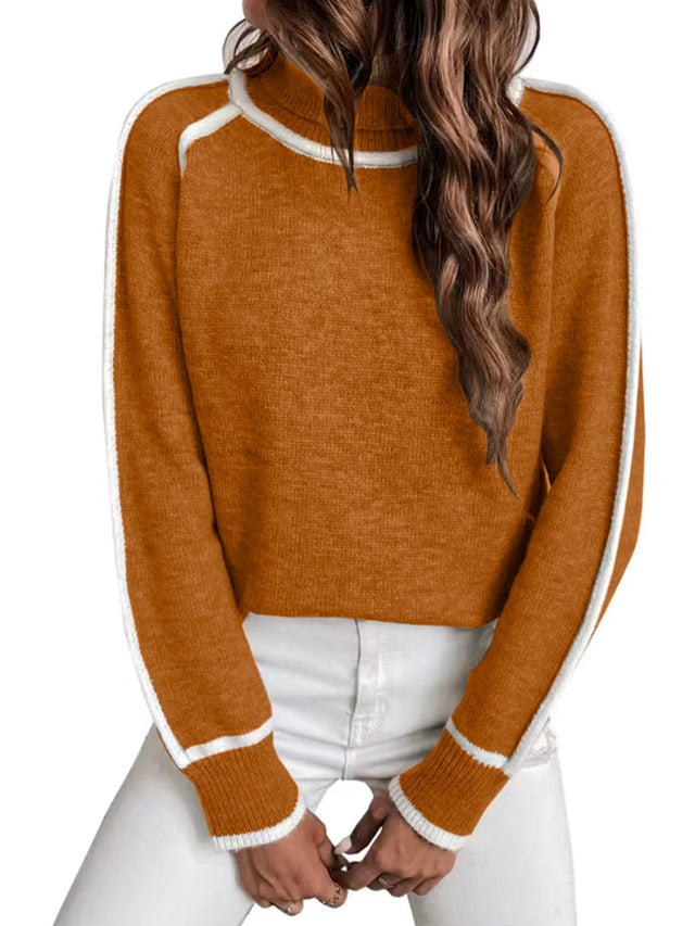 Elora - Women's Ribbed Trim Crew Neck Knit Sweater 5