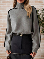 Emery - Women's Turtleneck Knit Sweater with Contrast Trim 3