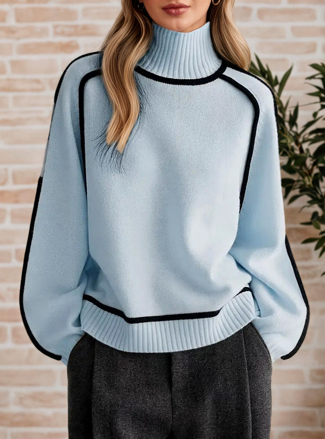 Emery - Women's Turtleneck Knit Sweater with Contrast Trim 6