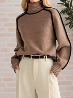 Emery - Women's Turtleneck Knit Sweater with Contrast Trim 8