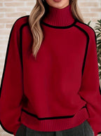 Emery - Women's Turtleneck Knit Sweater with Contrast Trim 9