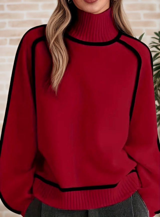 Emery - Women's Turtleneck Knit Sweater with Contrast Trim 9