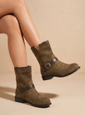 Gemma - Women's Suede Ankle Boots with Buckle Strap