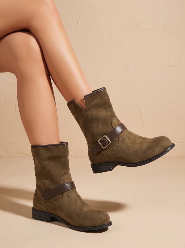 Gemma - Women's Suede Ankle Boots with Buckle Strap