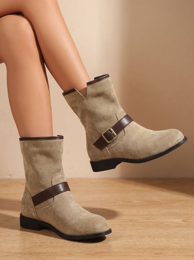 Gemma - Women's Suede Ankle Boots with Buckle Strap