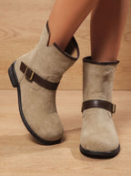 Gemma - Women's Suede Ankle Boots with Buckle Strap