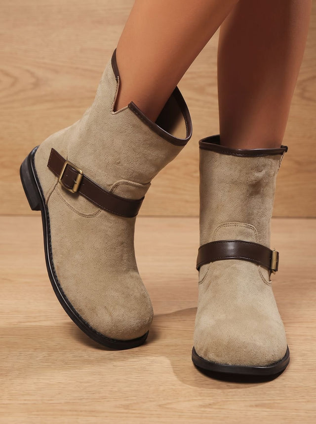 Gemma - Women's Suede Ankle Boots with Buckle Strap