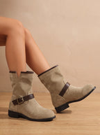 Gemma - Women's Suede Ankle Boots with Buckle Strap