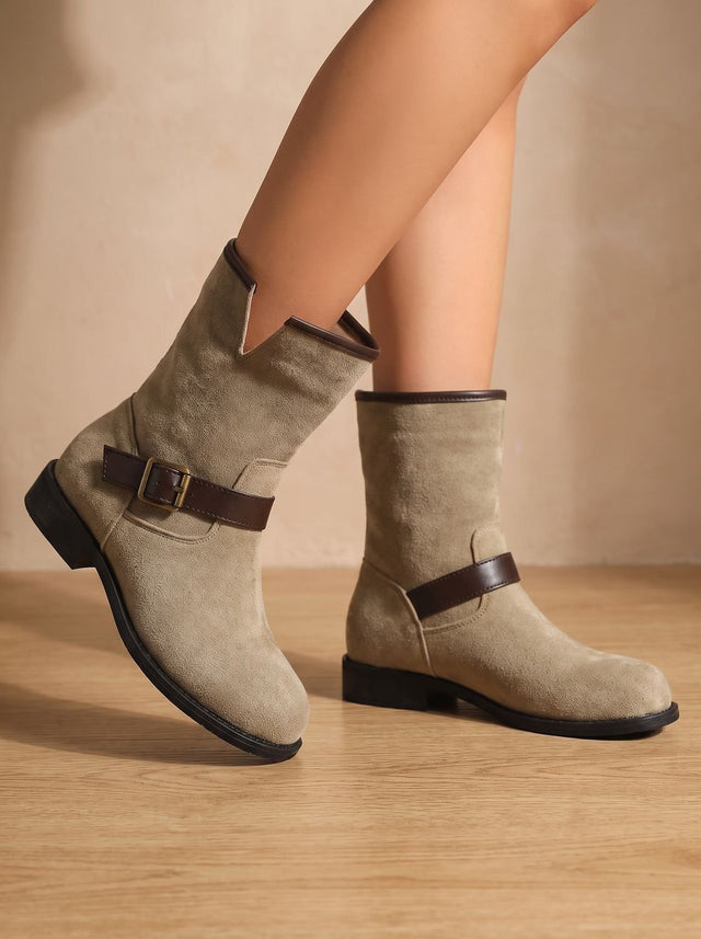 Gemma - Women's Suede Ankle Boots with Buckle Strap