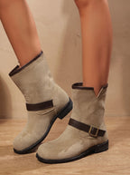 Gemma - Women's Suede Ankle Boots with Buckle Strap