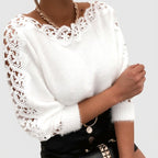 Harlyn - Women's Knit Sweater with Floral Lace Sleeves 9