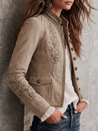 Helena - Women's Embroidered Stand Collar Blazer