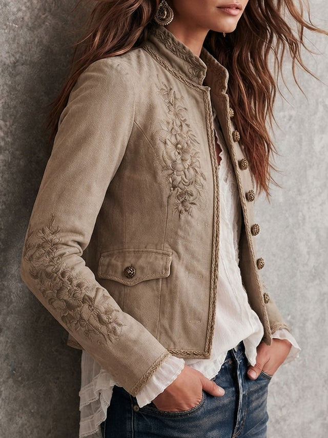 Helena - Women's Embroidered Stand Collar Blazer