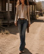 Helena - Women's Embroidered Stand Collar Blazer