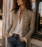 Helena - Women's Embroidered Stand Collar Blazer