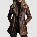 Imogen - Women's Burnished Leather Jacket with Shearling Collar