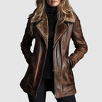 Imogen - Women's Burnished Leather Jacket with Shearling Collar