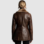 Imogen - Women's Burnished Leather Jacket with Shearling Collar