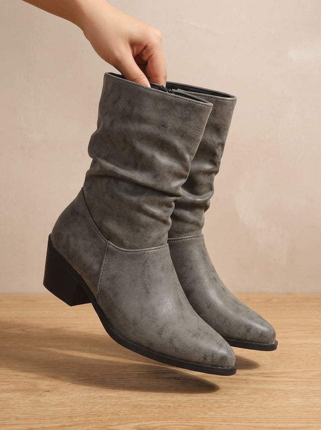 Iris - Women's Slouch Ankle Boots with Block Heel