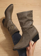 Iris - Women's Slouch Ankle Boots with Block Heel