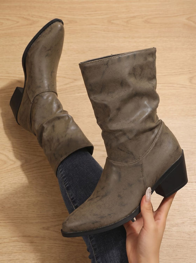 Iris - Women's Slouch Ankle Boots with Block Heel