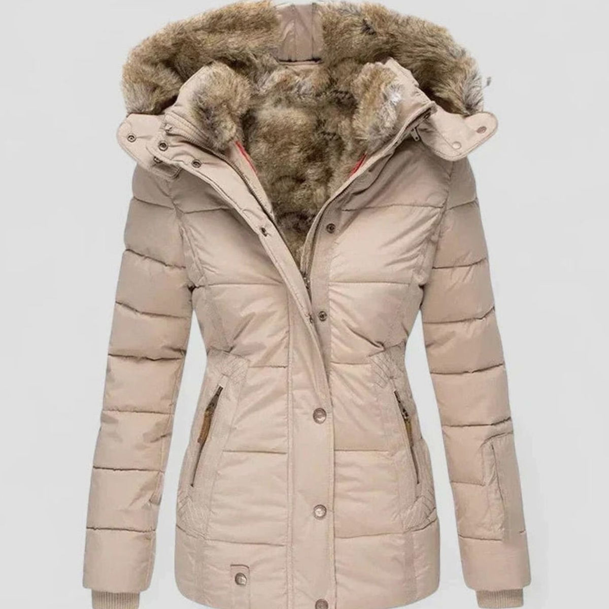 Isabelle - Women's Hooded Puffer Jacket with Faux Fur Trim