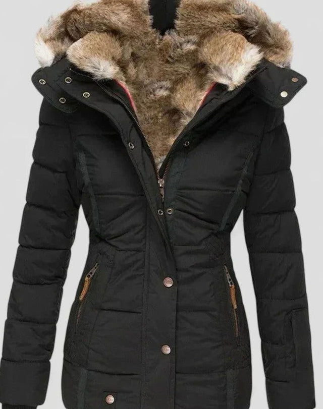 Isabelle - Women's Hooded Puffer Jacket with Faux Fur Trim