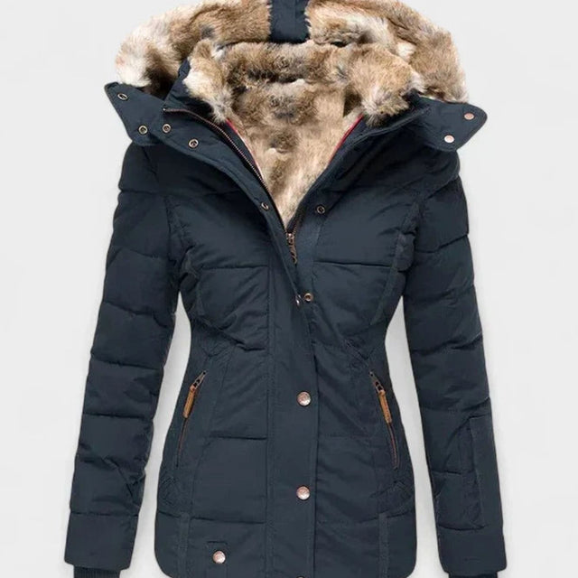 Isabelle - Women's Hooded Puffer Jacket with Faux Fur Trim