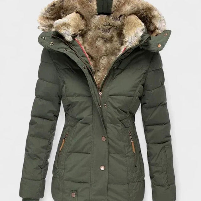 Isabelle - Women's Hooded Puffer Jacket with Faux Fur Trim