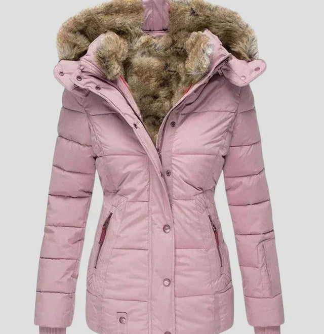 Isabelle - Women's Hooded Puffer Jacket with Faux Fur Trim