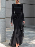 Isadora - Women's Cowl-Neck Wrap Dress with Sheer Organza Hem