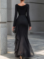 Isadora - Women's Cowl-Neck Wrap Dress with Sheer Organza Hem